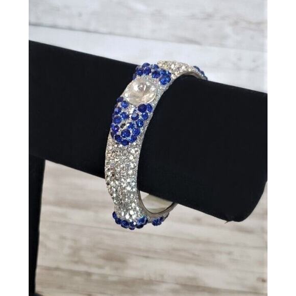 Vintage Bracelet / Bangle - Sparkly Blue & Clear Gems - Picture 1 of 4